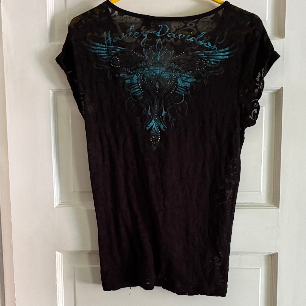 Harley-Davidson Black Blouse with Blue Detailing - Picture 2 of 5